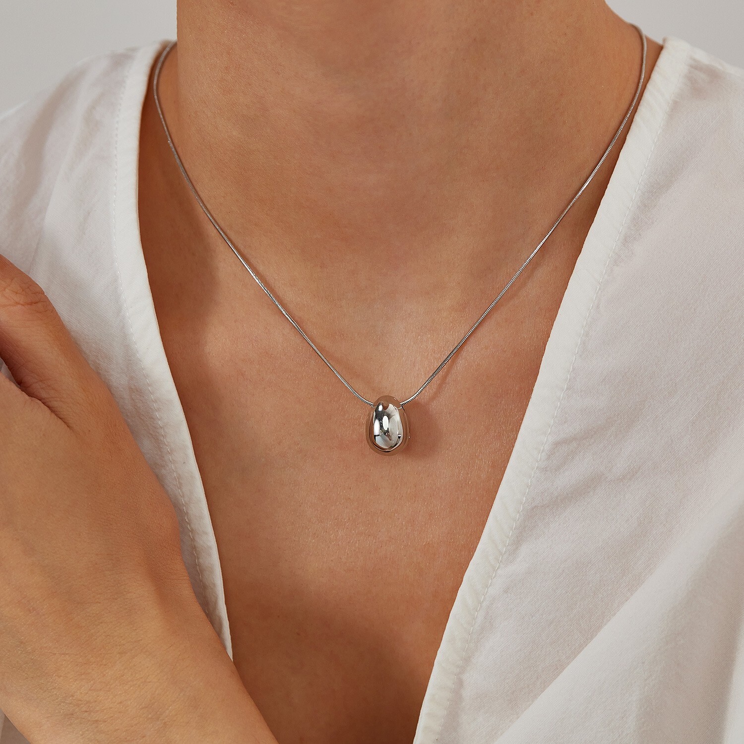 Women Stainless Steel Fashion Drop Pendant Necklace Snake Chain Bling 19”+5cm