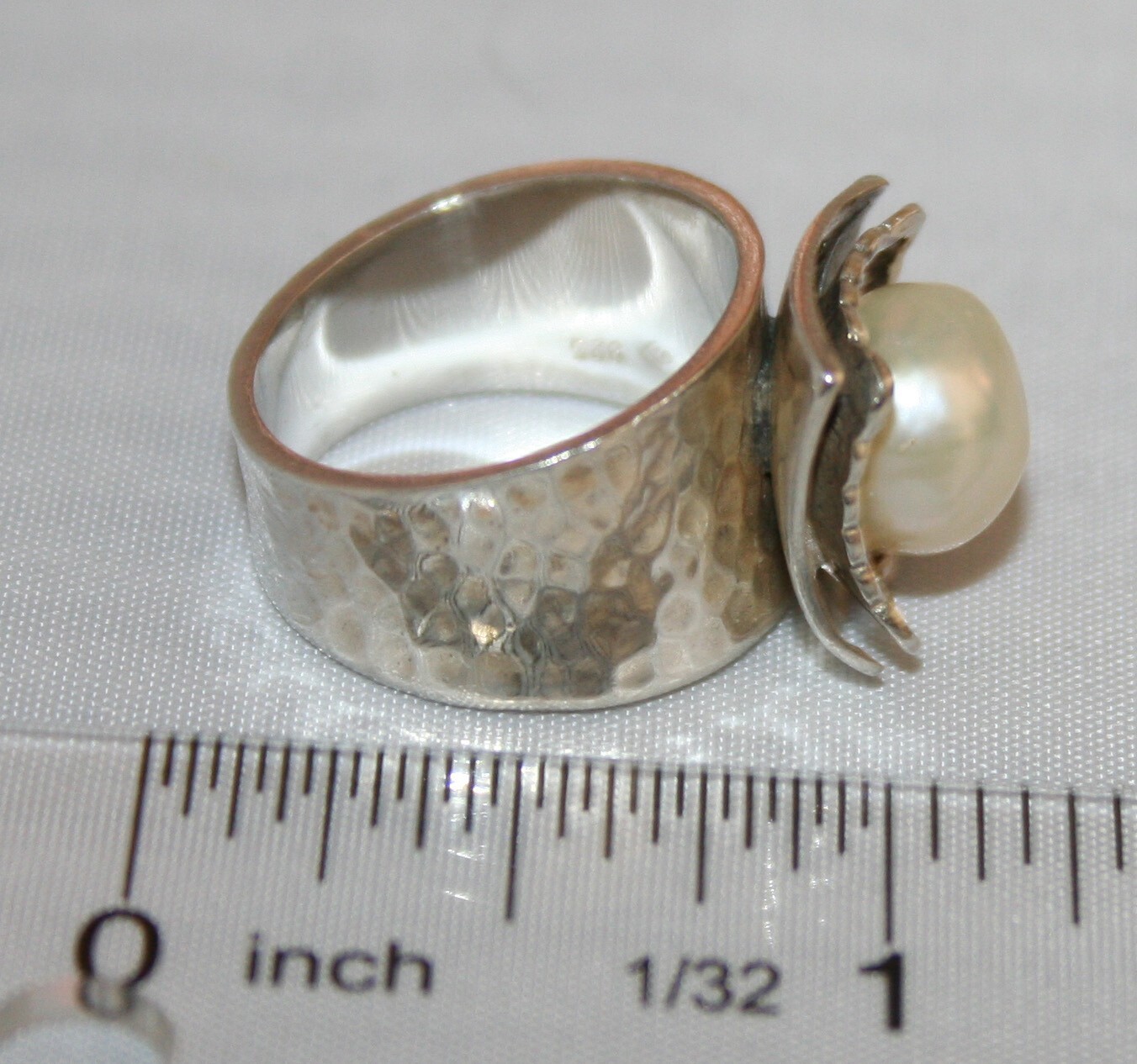 Silpada Sterling Silver Hammered Freshwater Pearl Ring R0898 SZ 6 3/4