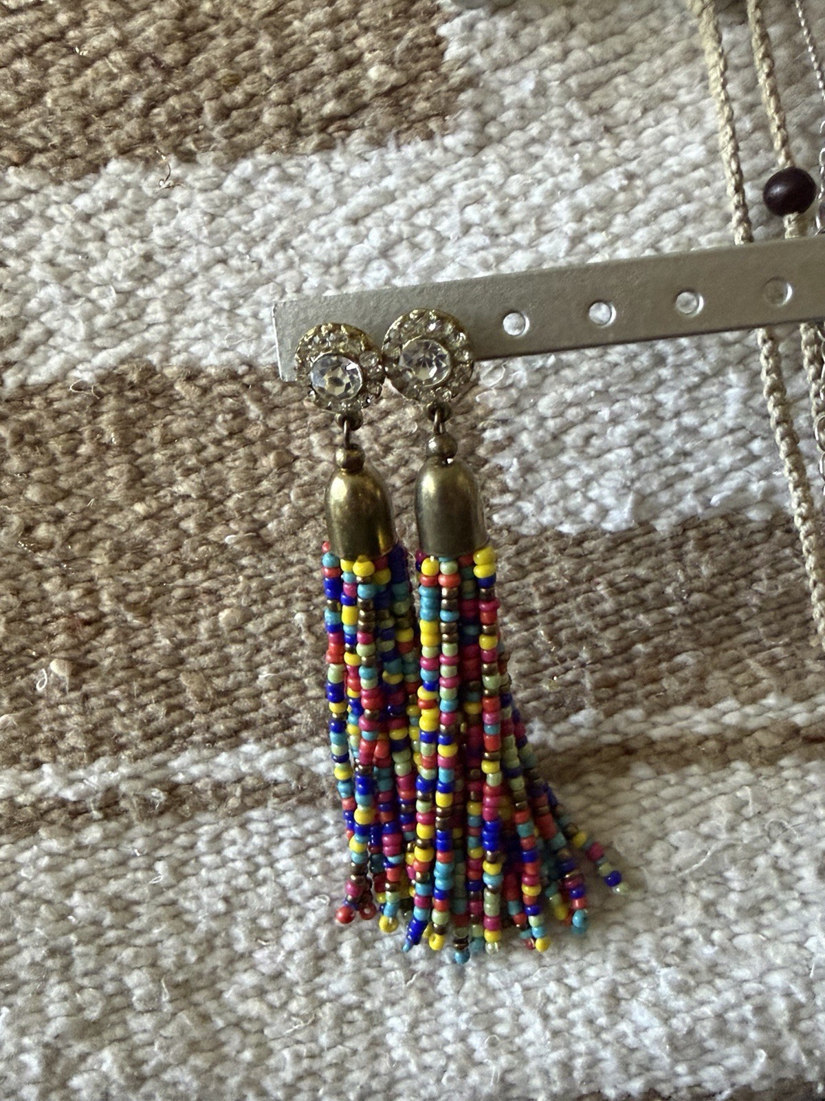 Beaded Tassle Crystal Rhinestone Rainbow Earrings Boho