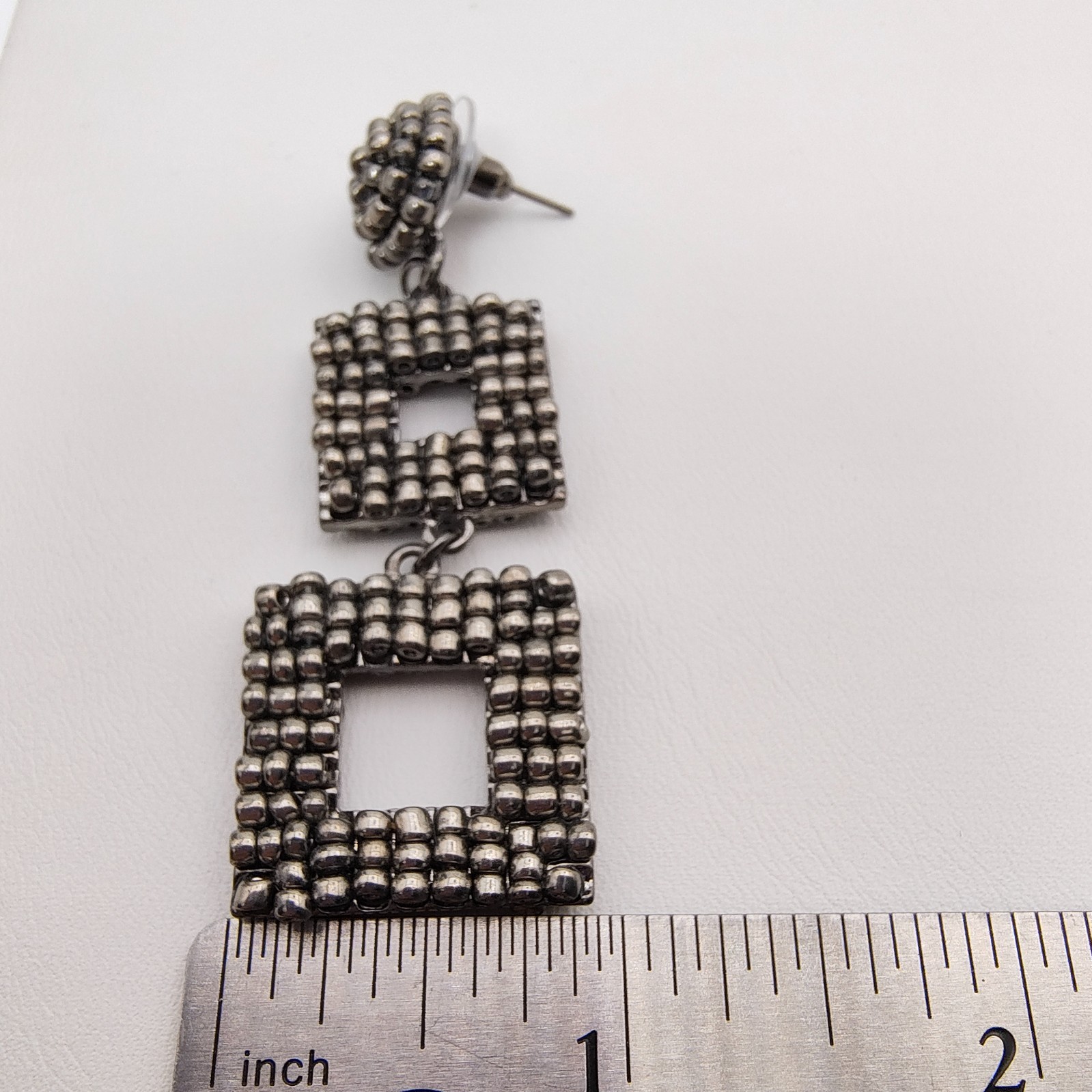 Geometric Maximalist Dangle Statement Earrings Gunmetal Beaded Industrial Chic