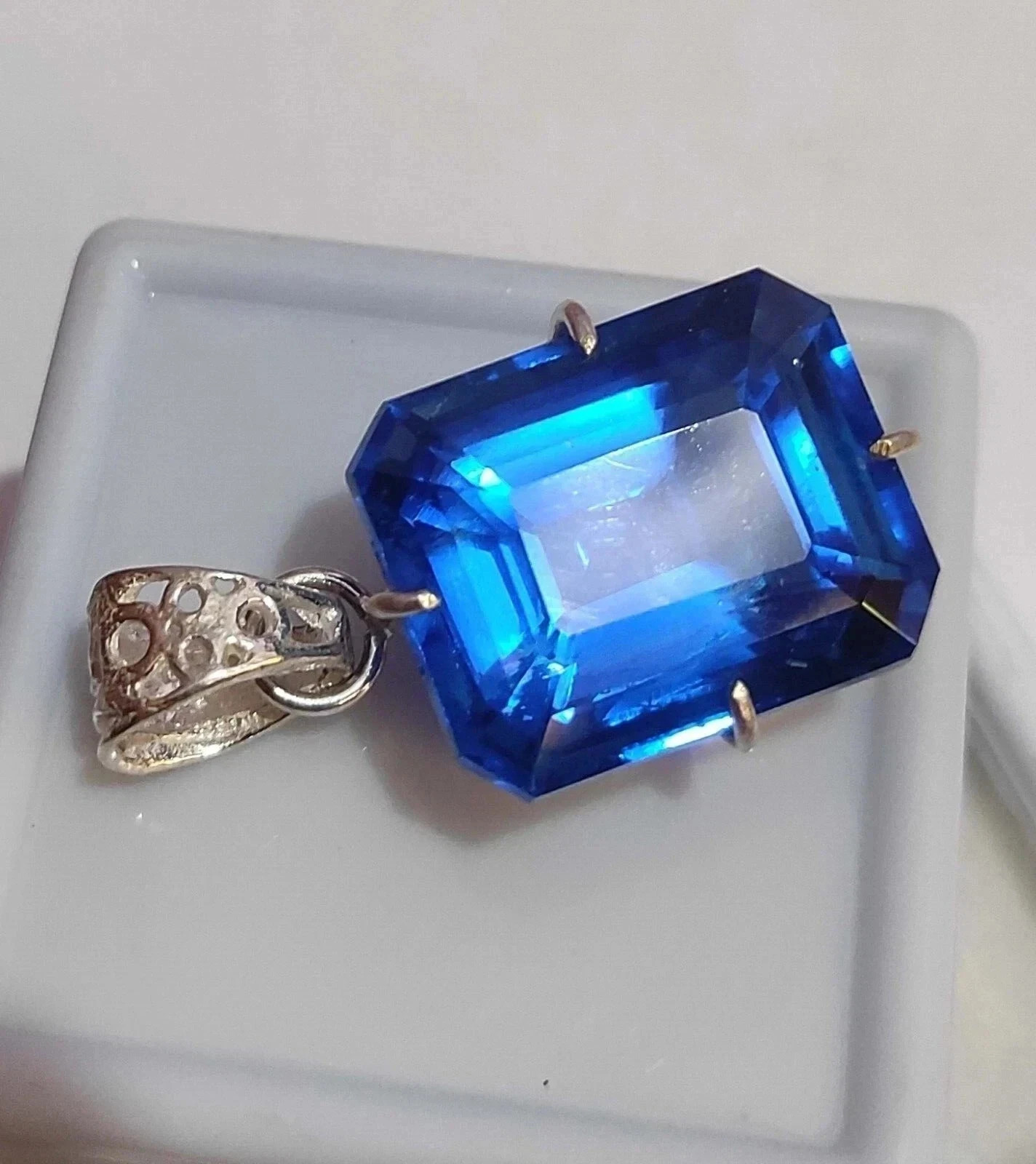 55.80 Ct Certified Natural Emerald Cut Blue Sapphire 925 Solid Silver Pendant