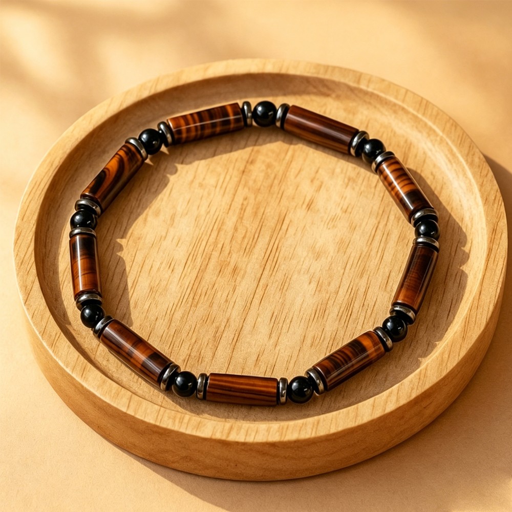 Tiger Eye Cylinder Hematite Men’s Bracelet Career Success Spiritual Jewelry NEW