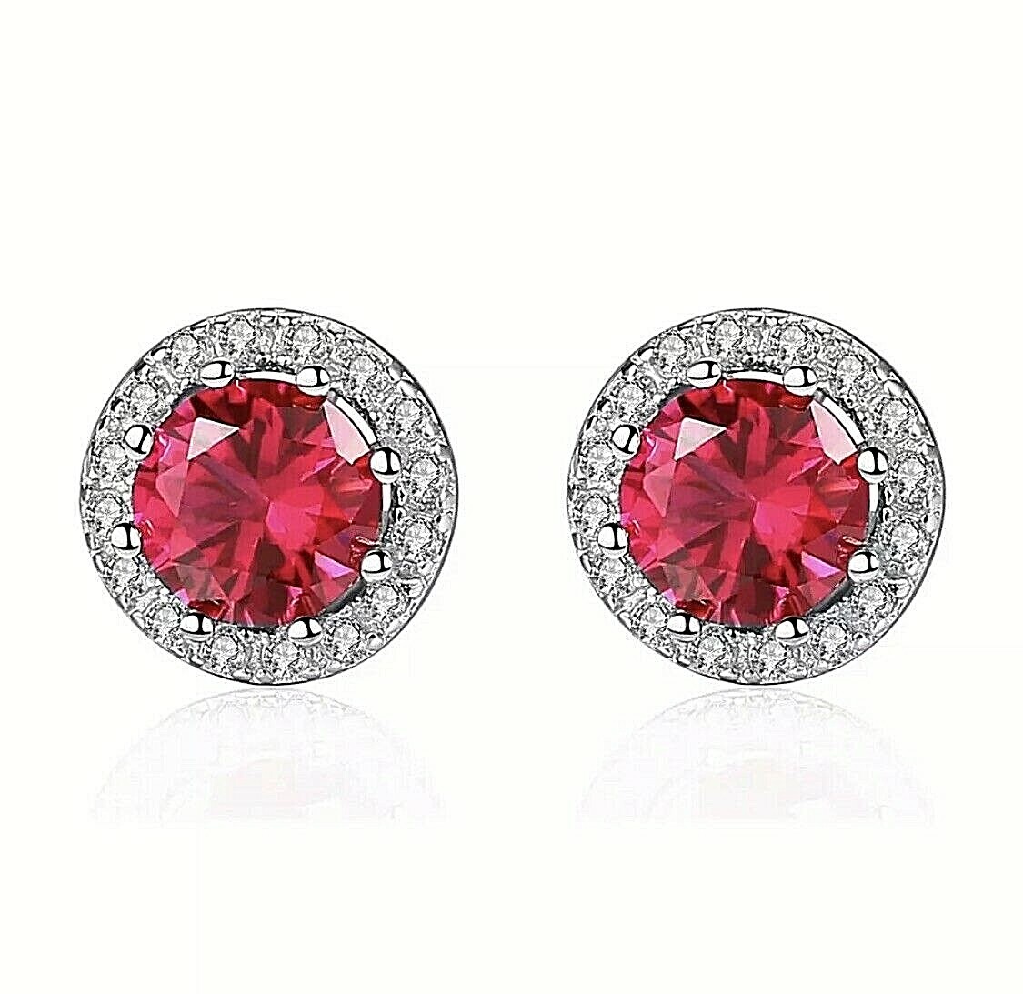 4 CT Round Cut Red & White VVS1/D Simulated Diamond Stud Earrings 14K White Gold