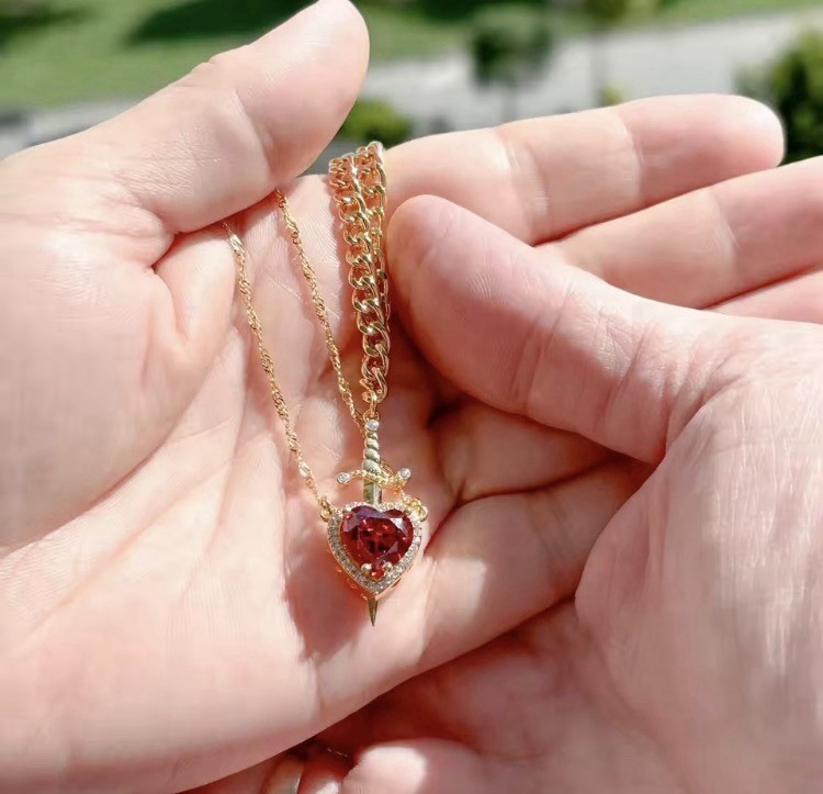 2 Pcs Heart and Sword Necklace Couple Necklace Jewelry Set Valentine’s Day Gifts