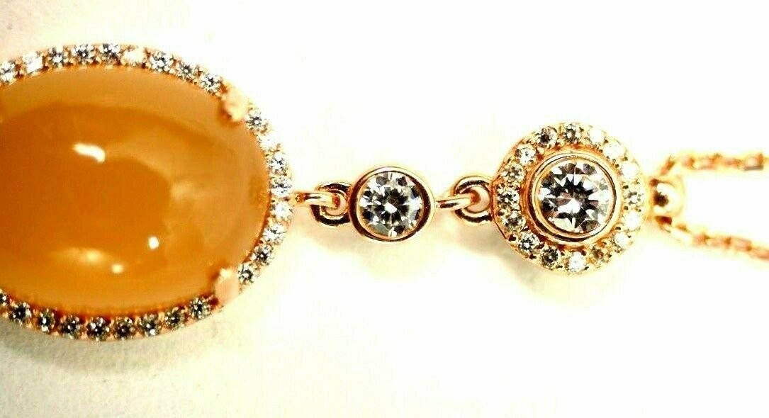 Fine Orange Agate 52 Stone Cubic Zirconia Sterling Pendant Necklace $258 New