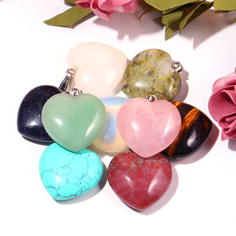 30mm Big Heart Pendant Natural Stone Healing Crystal Gemstone for jewelry 10pcs