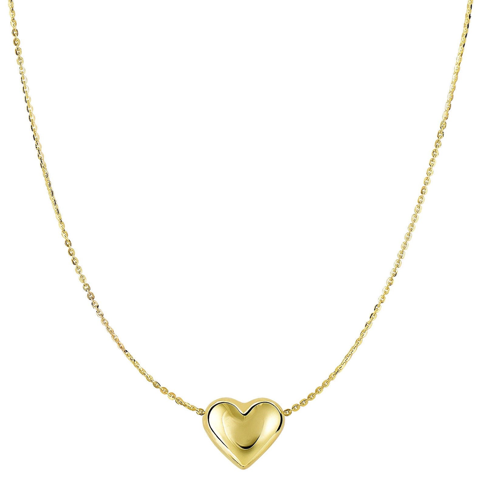 10K Real Gold Puffed Heart Pendant Necklace, 18″ (Rose Gold, 10K)
