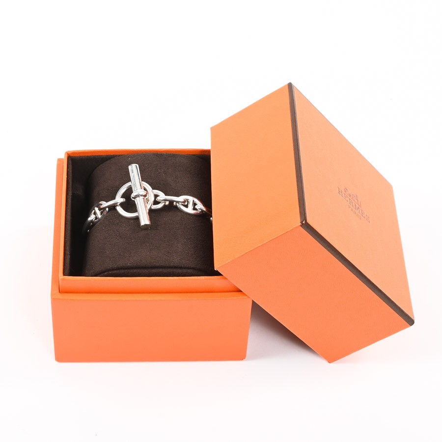 Hermes Chene Dunkle PM Silver Bracelet 8.6mm Wide, Approx. 5.5 in Inner Circumfe