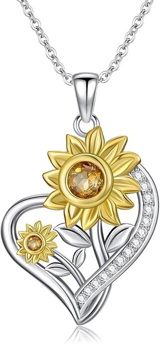 Citrine Sterling Silver Sunflower 925 Silver Necklace with Lab Grown Accents