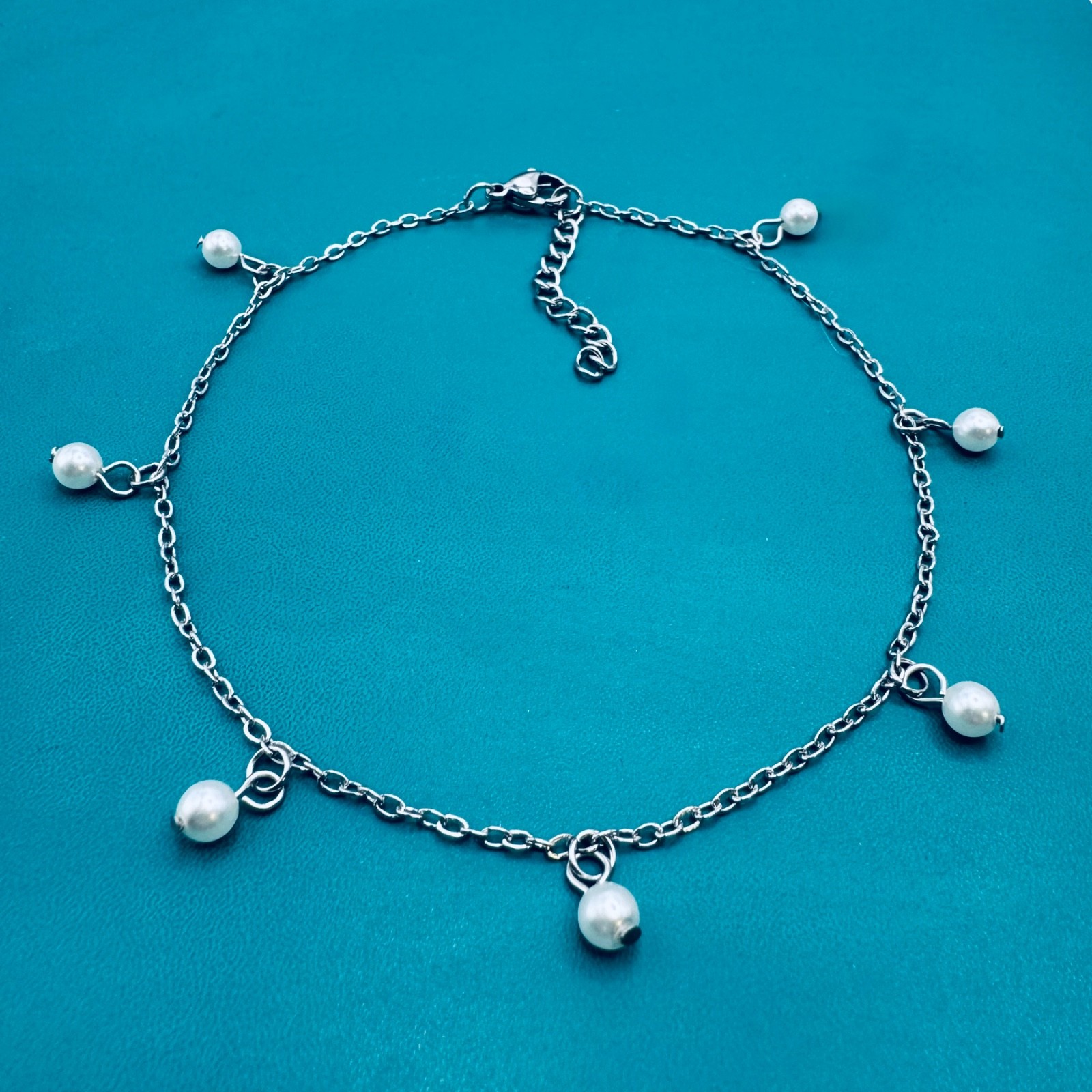 New Stainless Steel and Synthetic Pearl Anklet Adjustable ~9-10” Waterproof