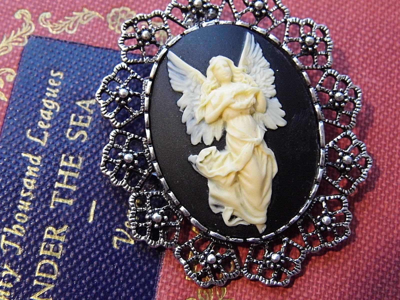 PENDANT BROOCH Cameo NECKLACE ANGEL GUARDIAN Birthday gift Anniversary Grandma