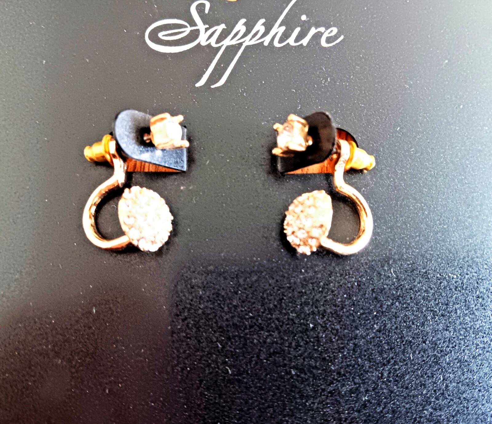 NEW SAPPHIRE Pierce Earrings Gold-tone dangle with CZ stones FREE SHIPPING