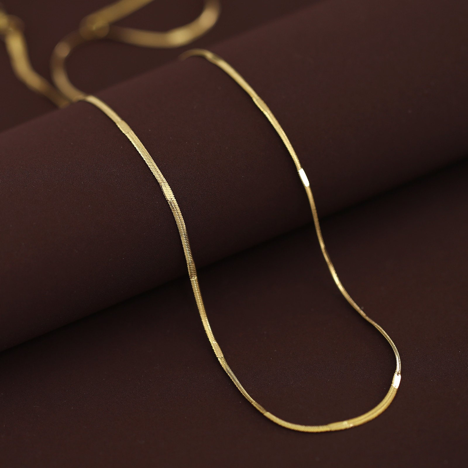 9CT Yellow Gold Filled Patterned 2mm Herringbone Chain Womens Mens Necklace 45cm