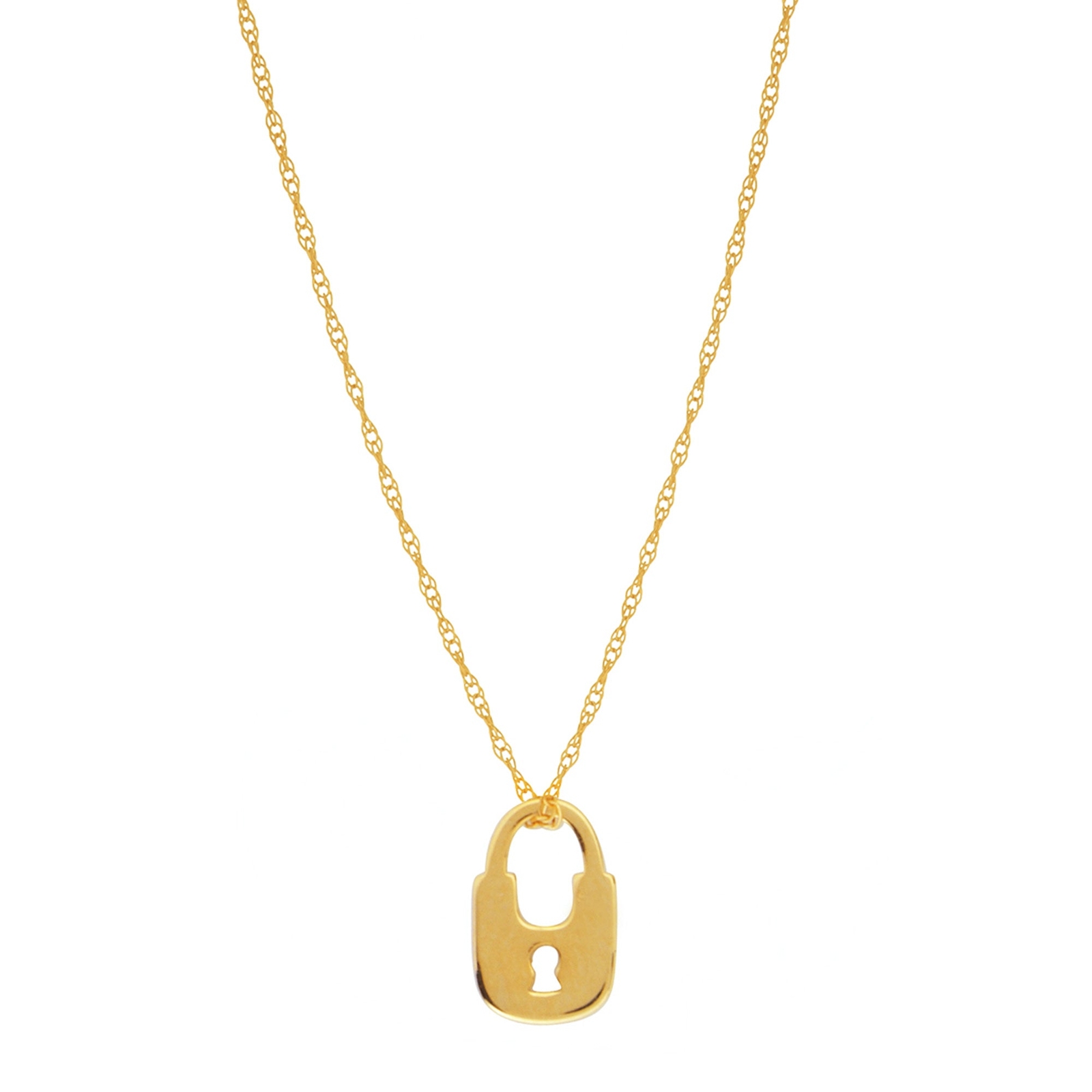 14K Yellow Gold Mini Lock Pendant Necklace, 16″ To 18″ Adjustable