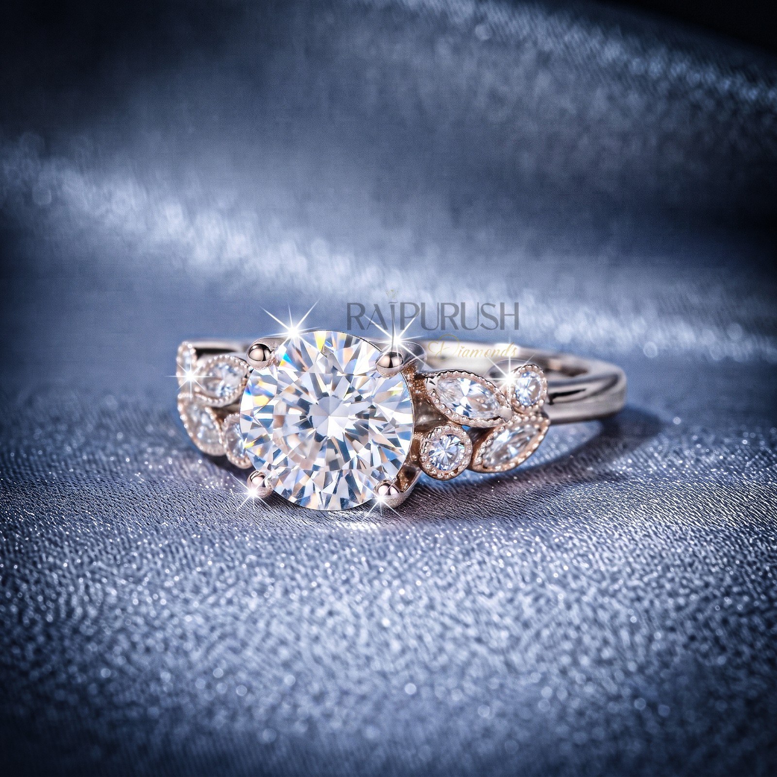 Floral Marquise Moissanite Engagement Ring Gold Plated 925 Silver Bridal Band