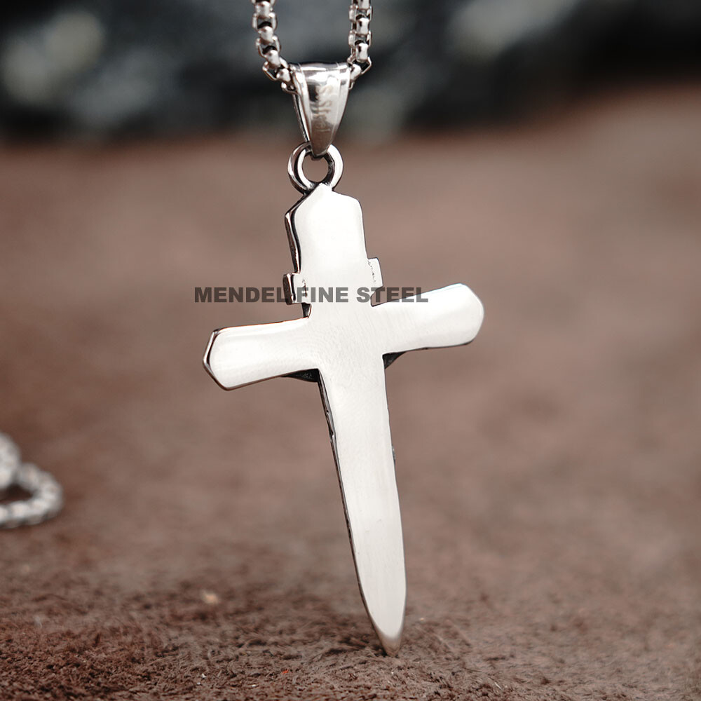 MENDEL Mens Stainless Catholic Jesus Christ Face Crucifix Cross Pendant Necklace
