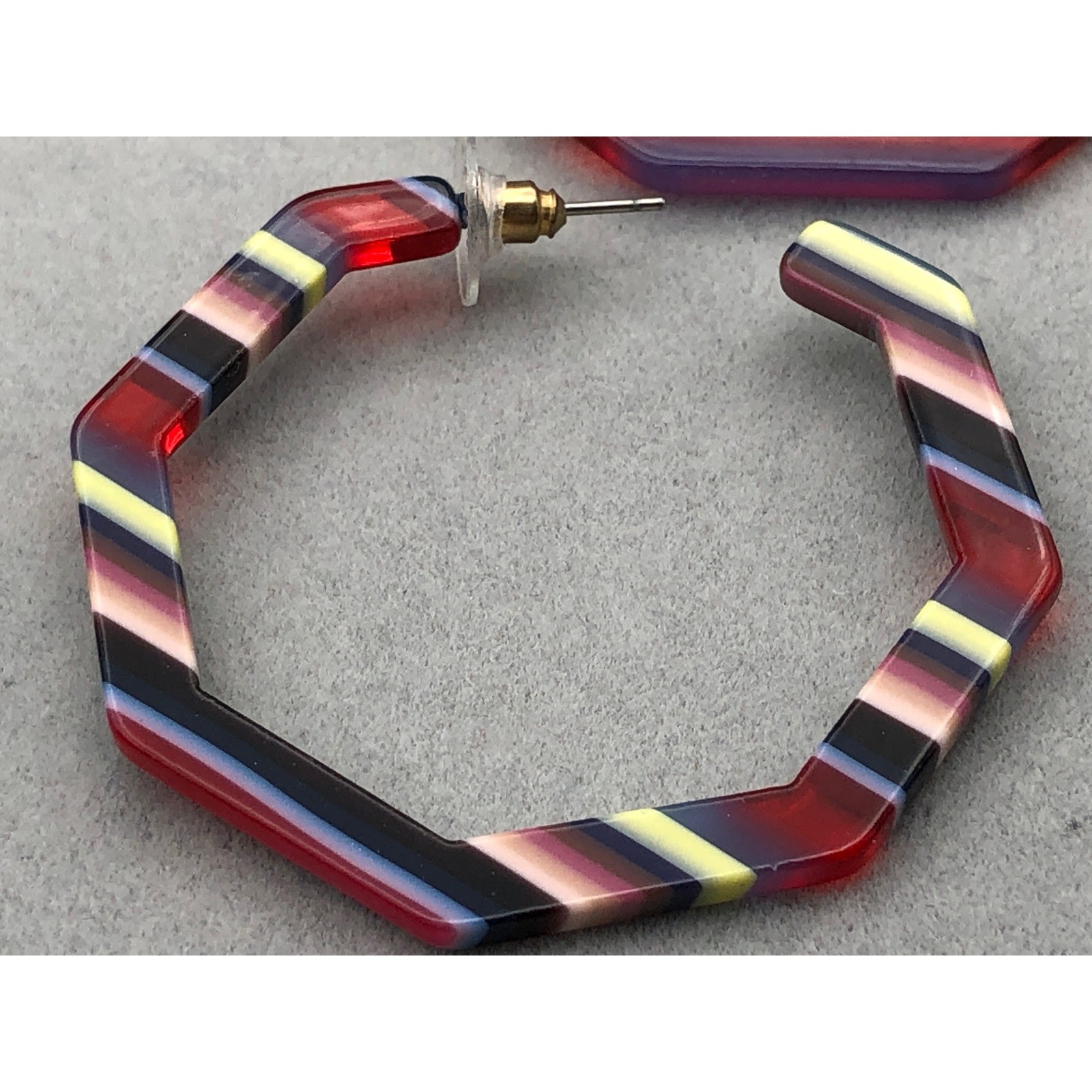 Hoop Earrings Set Multicolor Striped Octagon Cream Marbled Acrylic Resin
