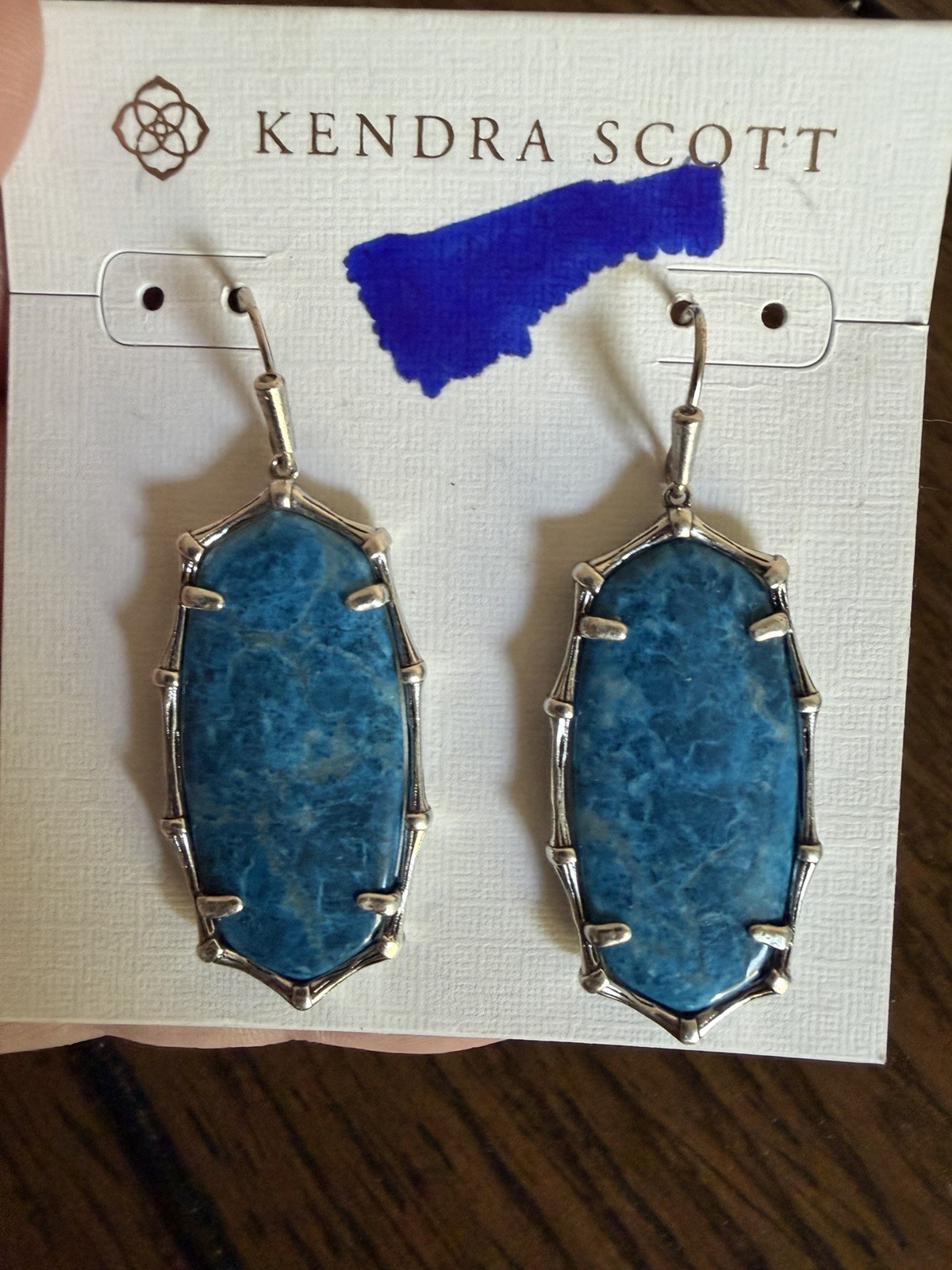 Kendra Scott Elle Drop Earrings silver Tone Bronze Veined Turquoise Magnesite