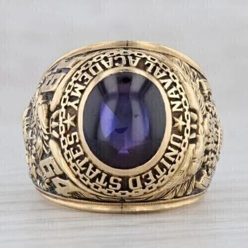 2Ct Oval Lab-Created Amethyst Naval Academy Aggie Ring 14k Yellow Gold Plated
