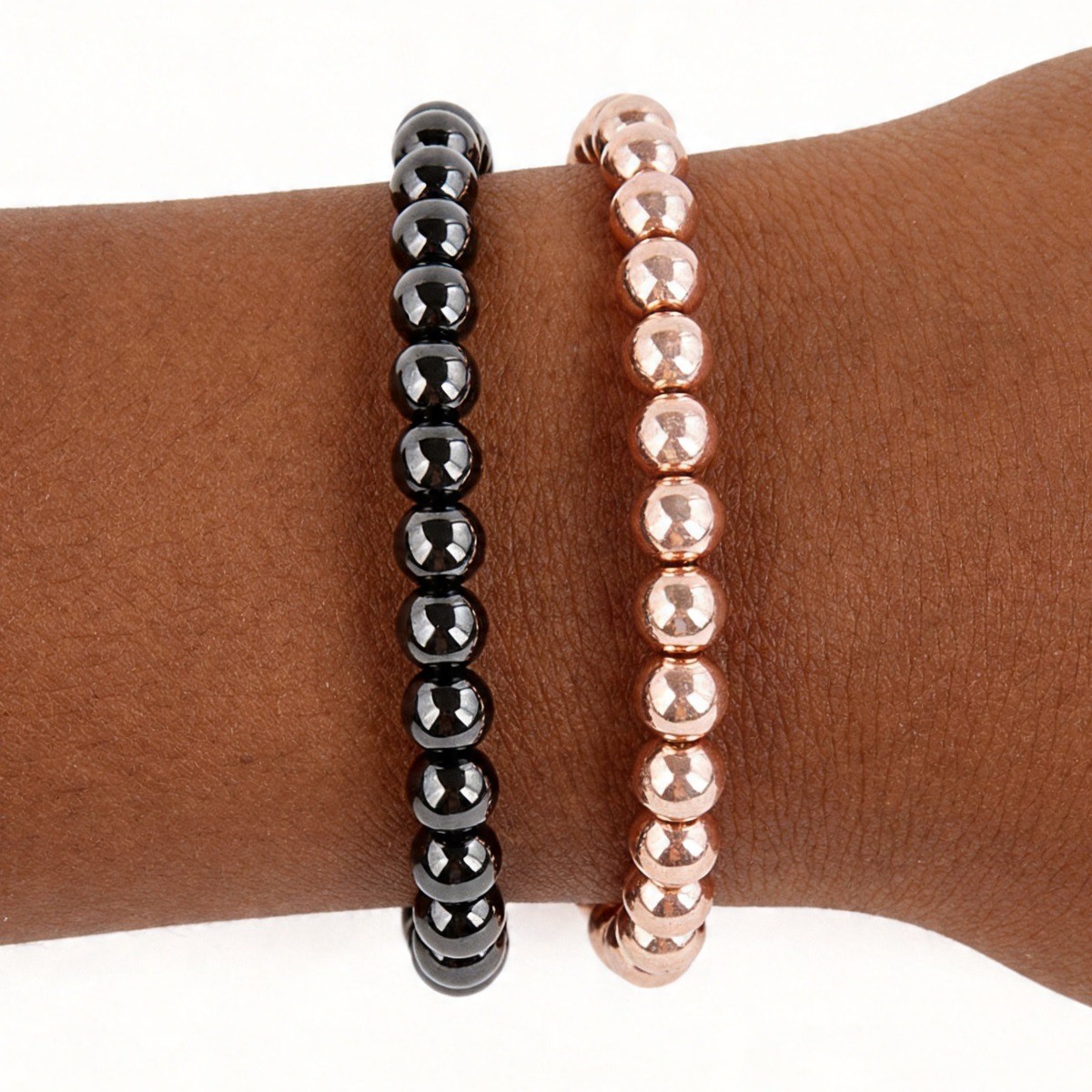 2Pcs 6mm Copper Hematite Bracelet Set Active Lifestyle Wellness Guardian Gift