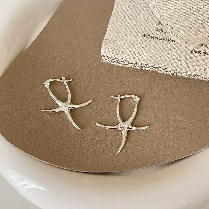 925 Silver Starfish Hoop Earrings Ocean Sea Star Dangle Huggie Earrings 440