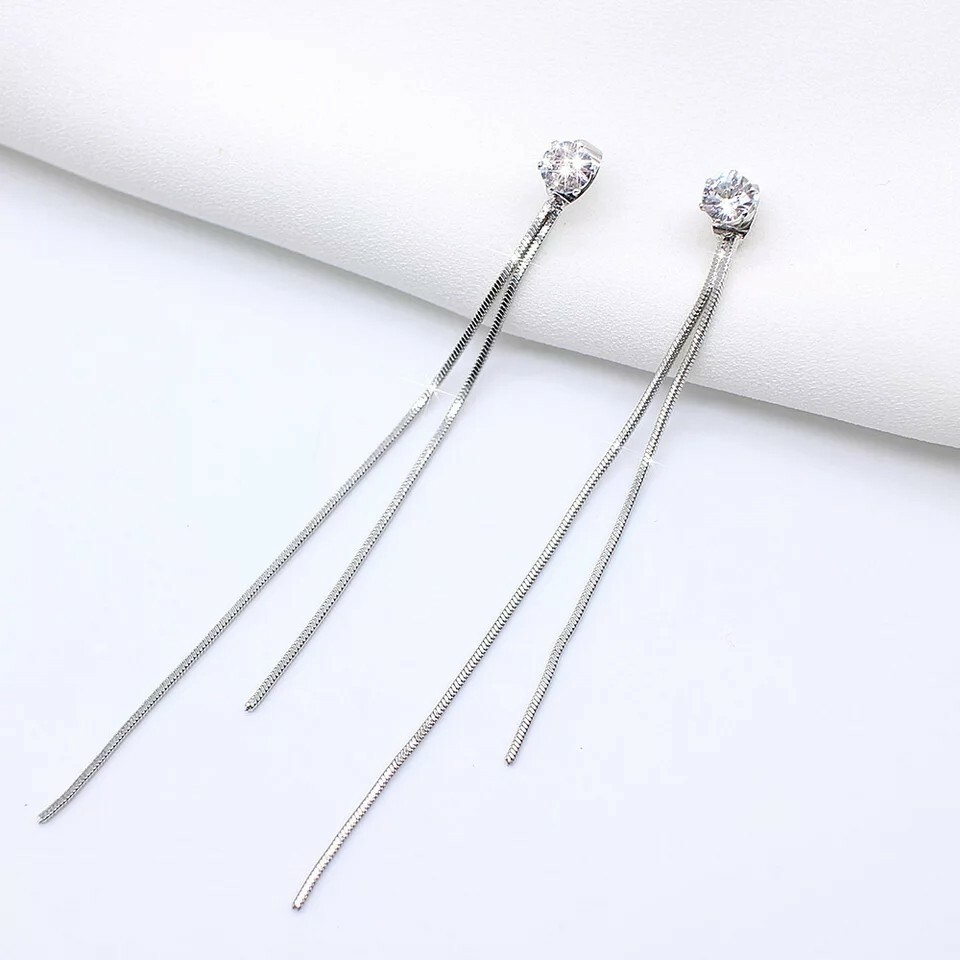 New Fashion Gold Color Long Crystal Tassel Dangle Earrings Women Wedding Drop