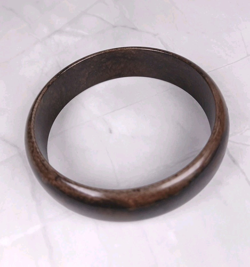 Vintage Dark Brown Bakelite Bangle With Swirly Pattern 2cm Wide (Tested) VGC