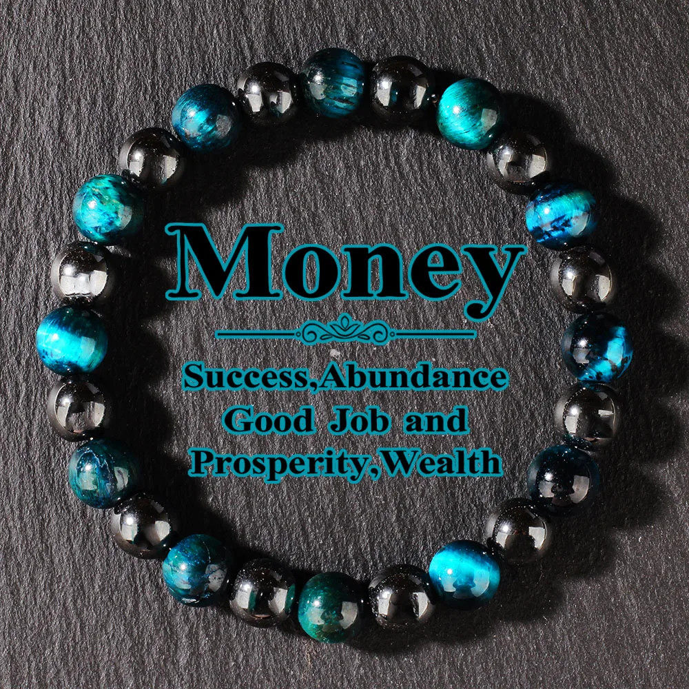 Handmade Blue Tigers Eye Natural Stone Stretch Beaded Money Attracting Jewelry