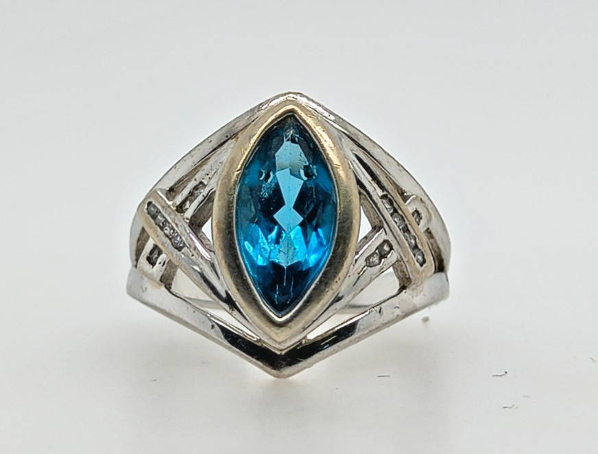 Sterling Silver Blue Topaz Criss Cross Ring for Women Size 10