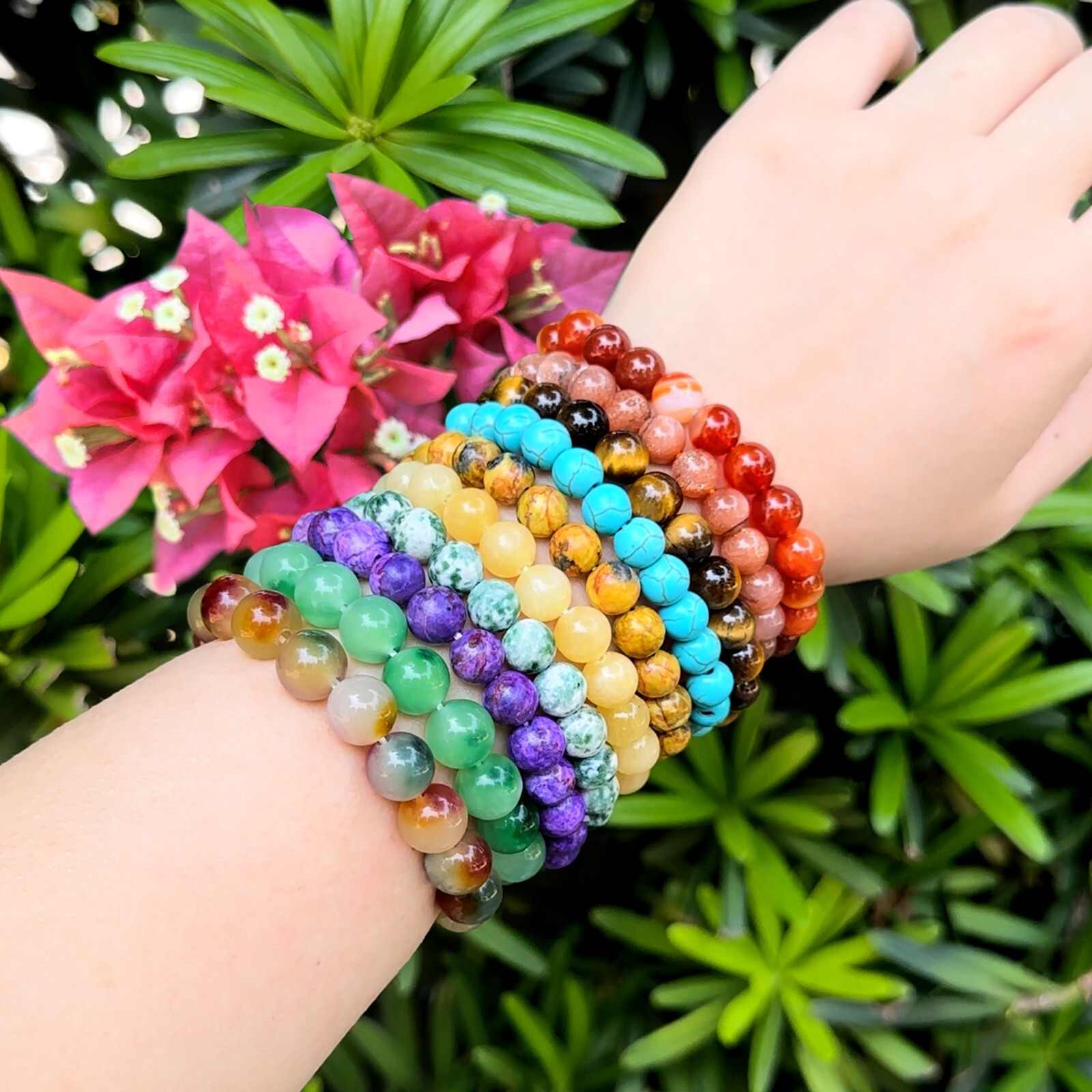 8-10mm Stretchy Stone Bracelets Assorted Natural Gemstone Beads Healing Reiki