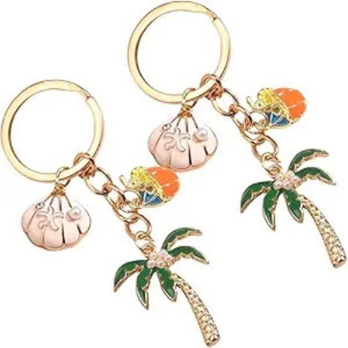 2PCS Island Palm Tree Metal Car Keychain, Universal Fit Key Ring Size: Style D