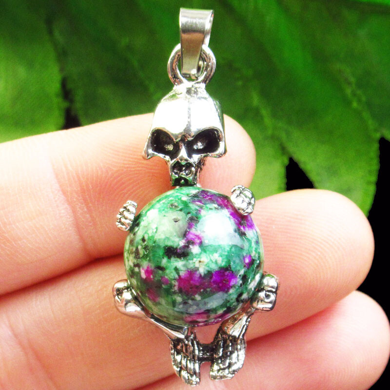 40x16mm Ruby In Fuchsite Tibetan Silver Skull Pendant Bead FH02008
