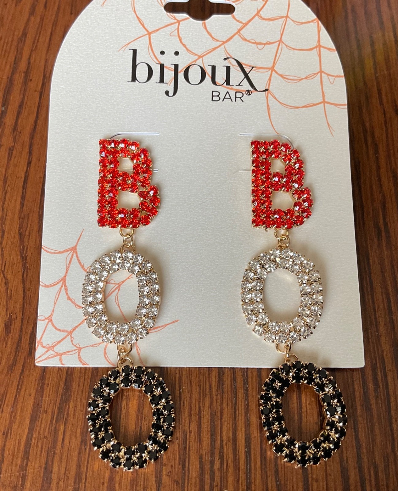 BOO Rhinestone Dangle Post Earrings Bijoux Bar