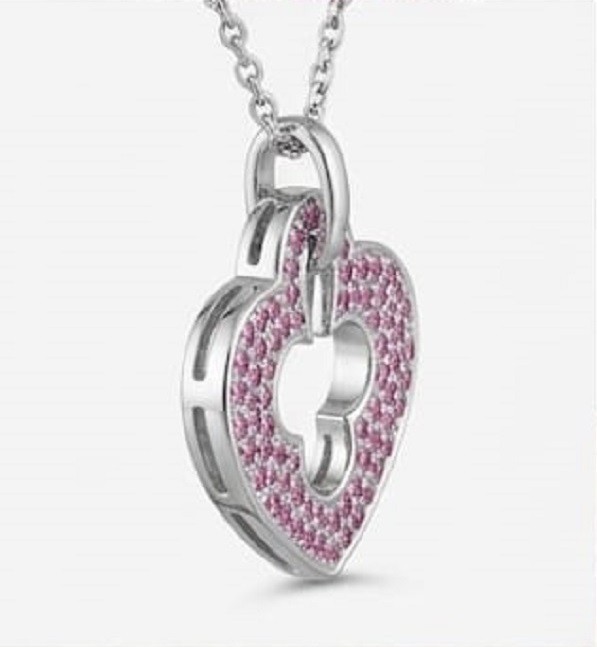 4ct Round Simulated Pink Sapphire Heart Spade Halo Pendant White Gold Plated