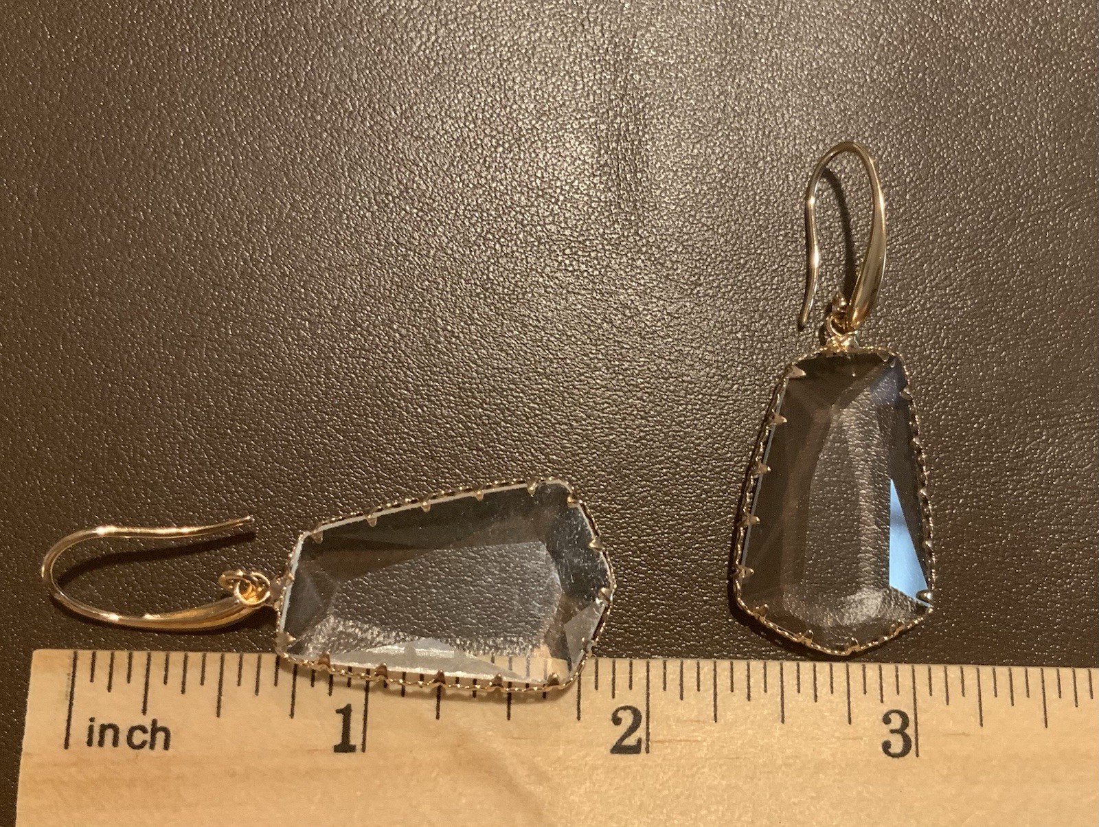 Anthropologie Clear Earrings Geometric Gold Boho Faceted Gemstone Statement VTG