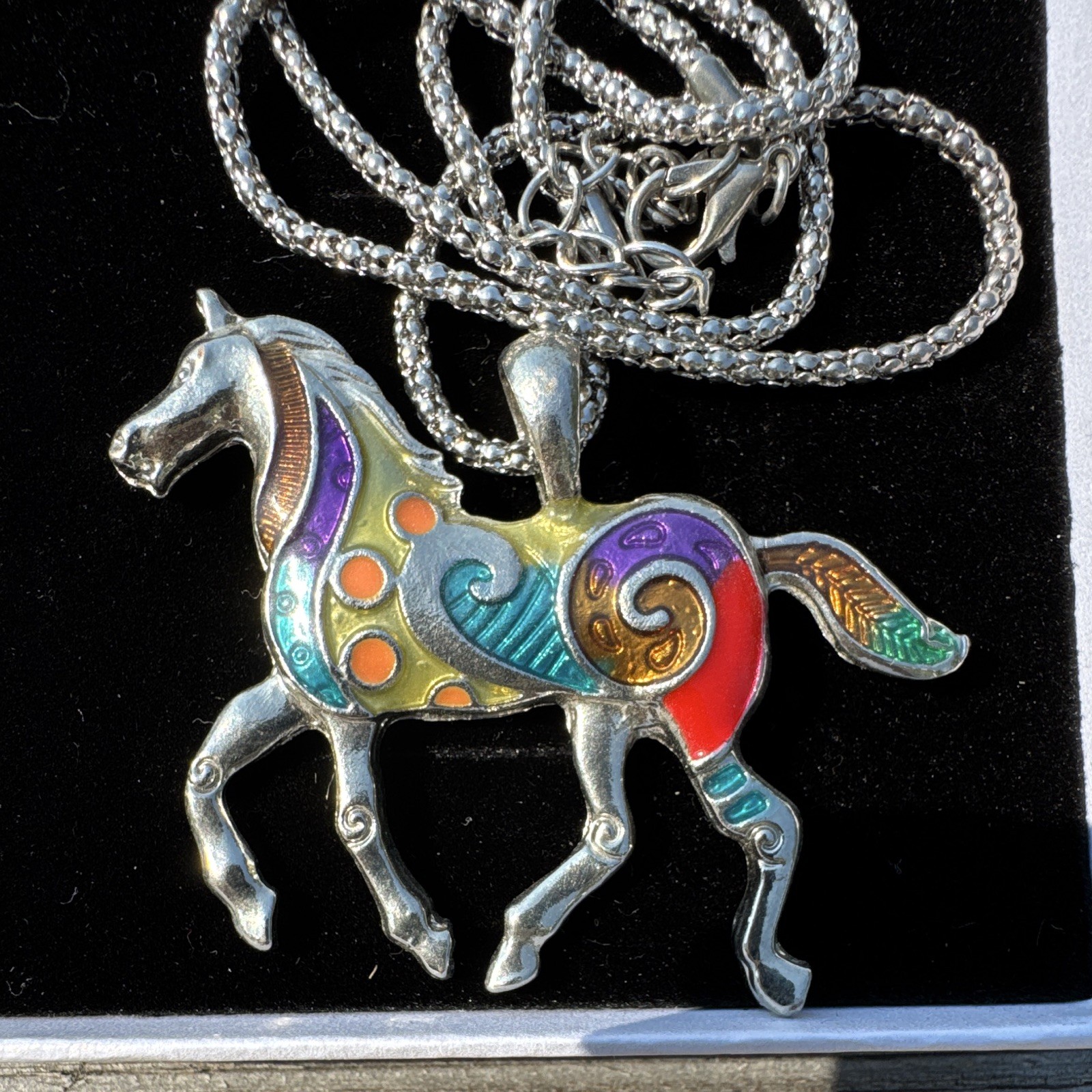 Multicolor Western Horse Necklace, Dangle Earrings, Metal, French Wire Closure