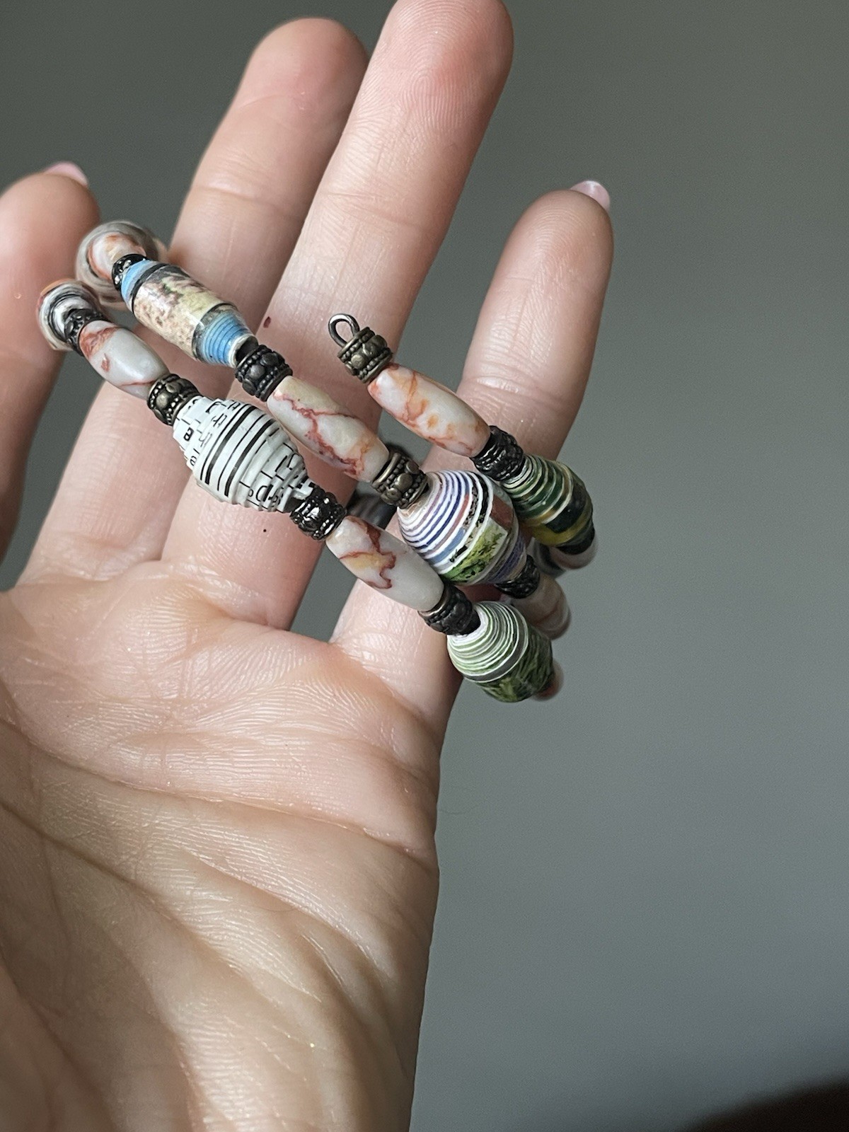 Handmade Paper Bead Wrap Bracelet Boho Artisan Multi Strand Stretch Bracelet