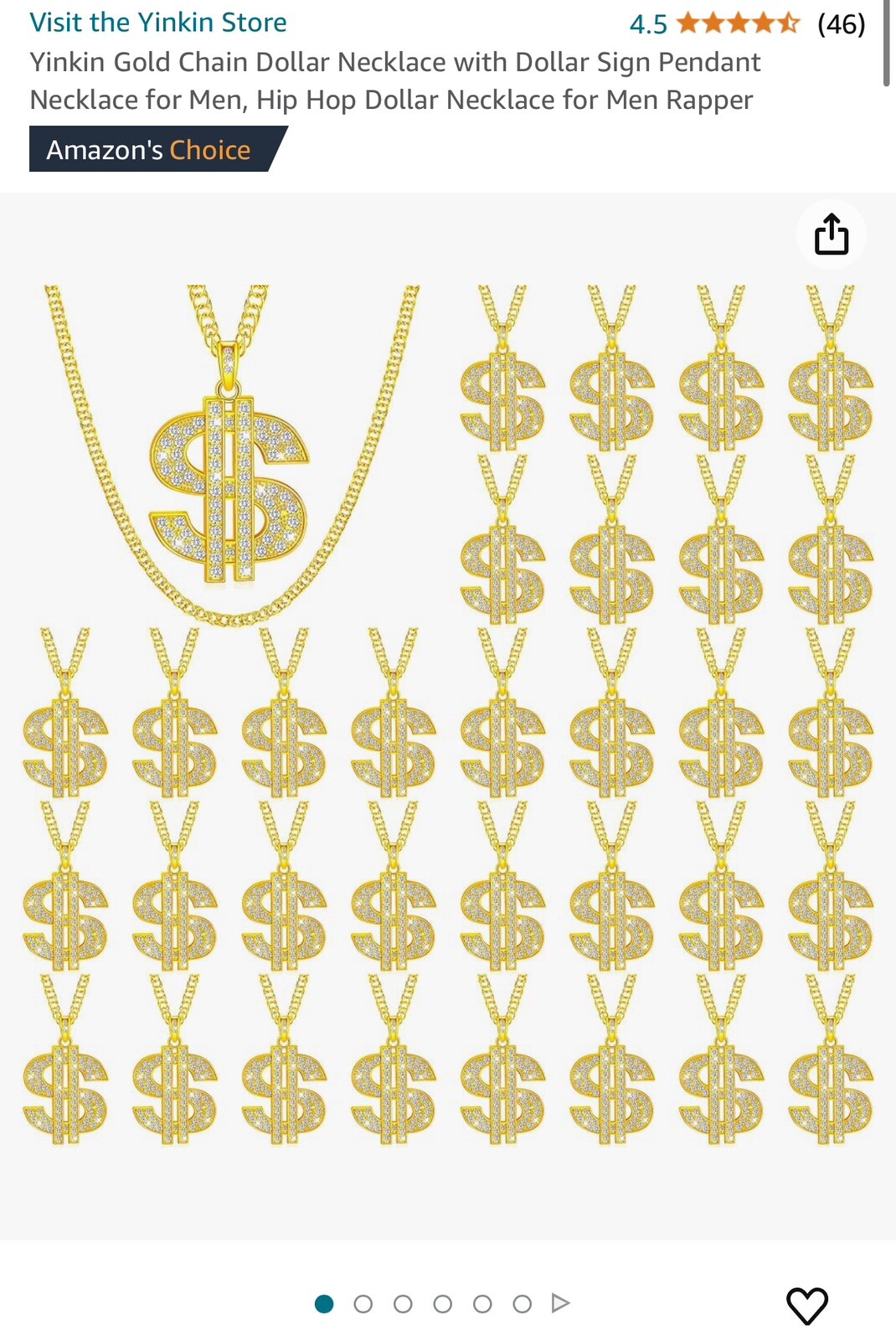 12 Pieces Plated Chain for Men with Dollar Sign Pendant Necklace, HipHop Dollar