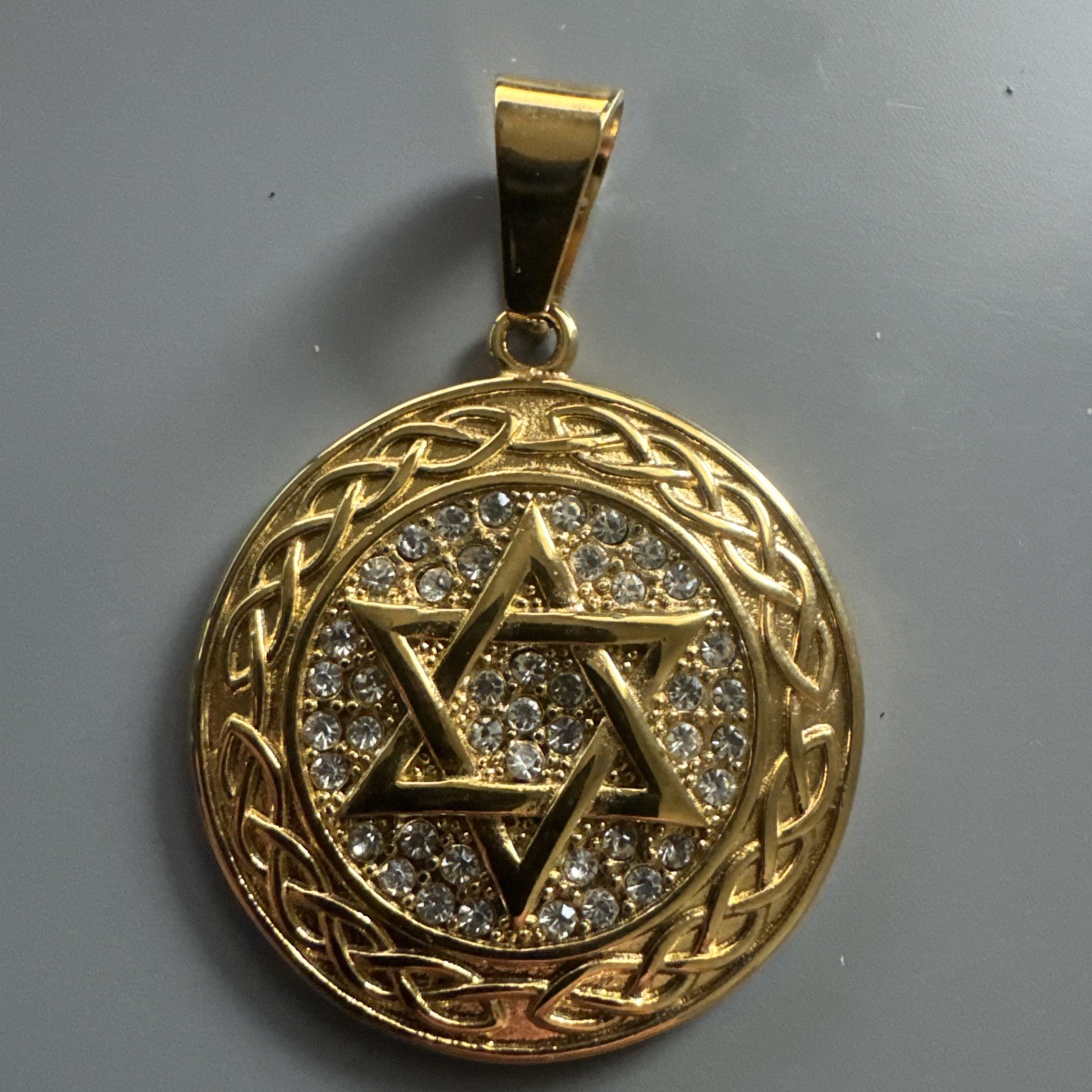 Stainless Steel Jewish Star of David 24” Chain Gold Cubic Zirconia Israel Faith