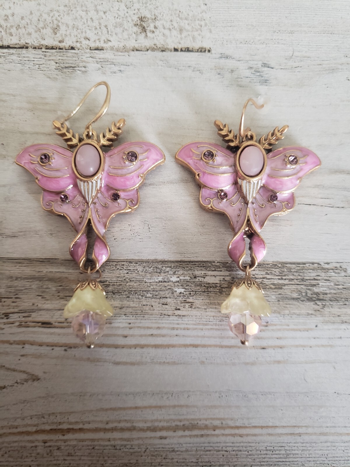 Luna moth earrings pink pretty cute jewelry love boho hippie gift adorable sweet