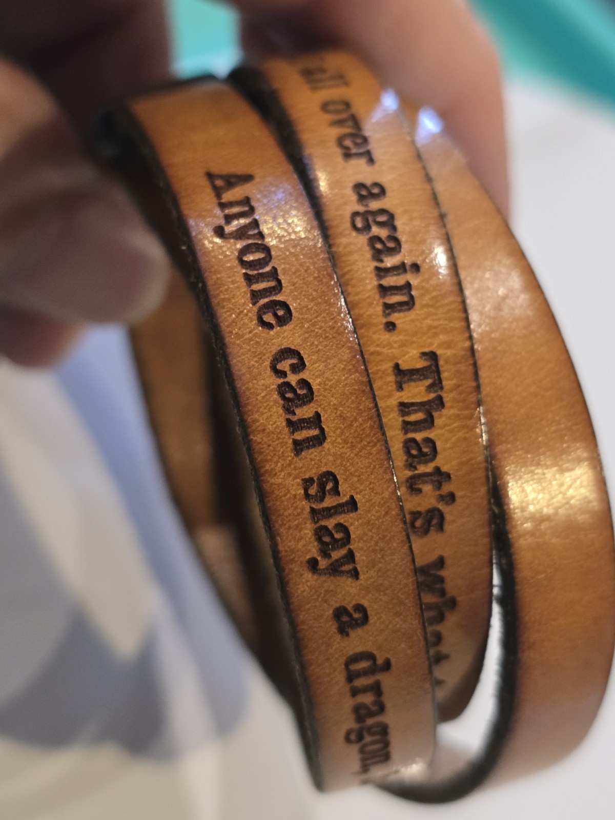 Inspirational Leather Wrap Bracelet Quote Cuff Brown Adjustable Hero Dragon 1117