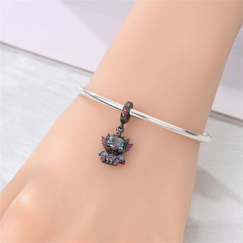 KUNSIR 925 Sterling Silver Charm Cute Cartoon Dragon Dangle For Bracelet Charm
