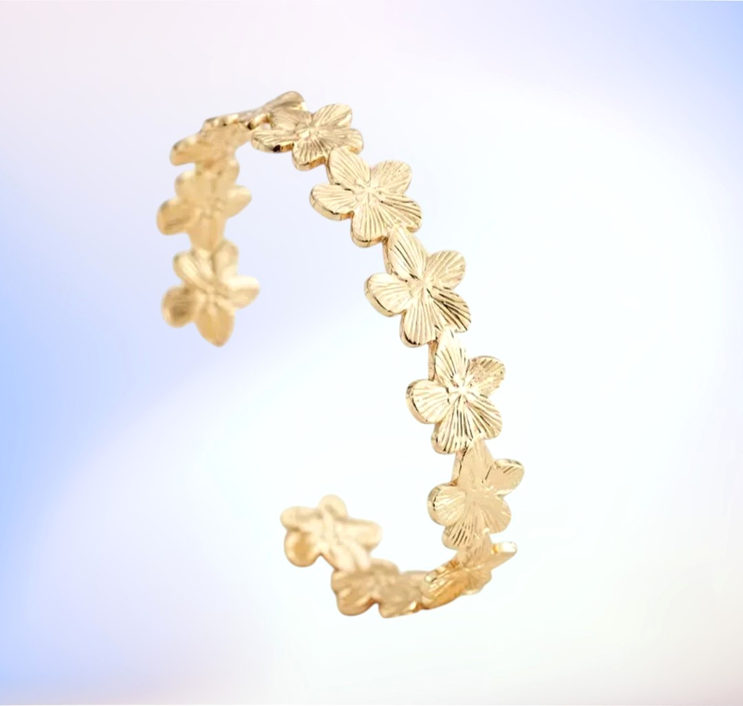 Gold Tone Floral Cuff Bracelet Open Adjustable Bangle Wrist Jewelry