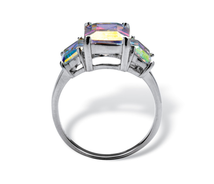 EMERALD CUT AURORA BOREALIS CZ STERLING SILVER RING SIZE 6 7 8 9 10