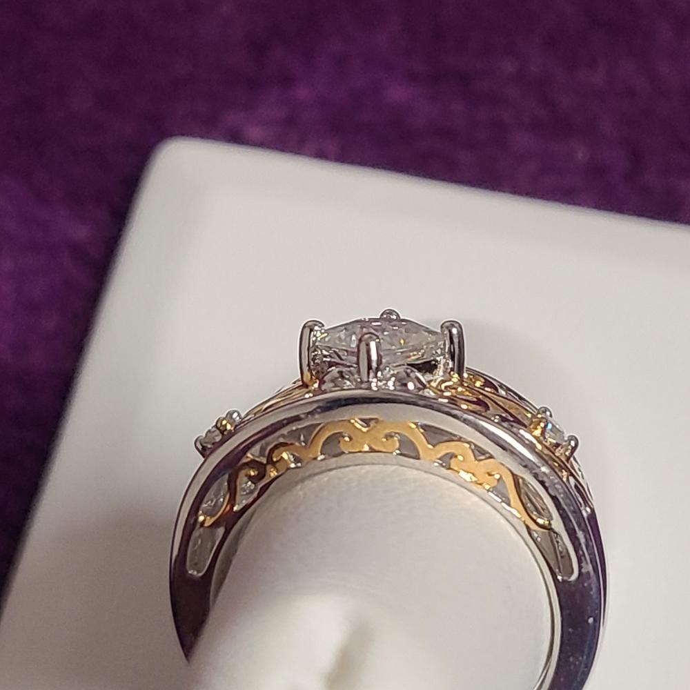 Moissanite Fire 0.86ctw Platineve & 14k Yellow Gold over Platineve 2 Tone Ring