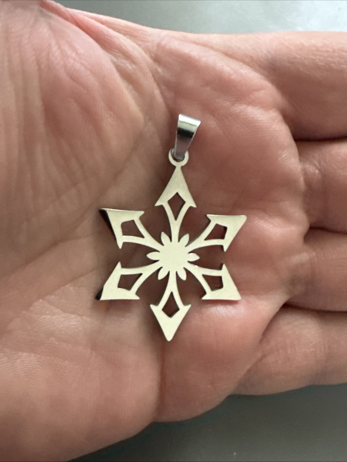 Six Pointed Star Pendant 24” Chain Stainless Steel Snow Flake Viking Gift Silver