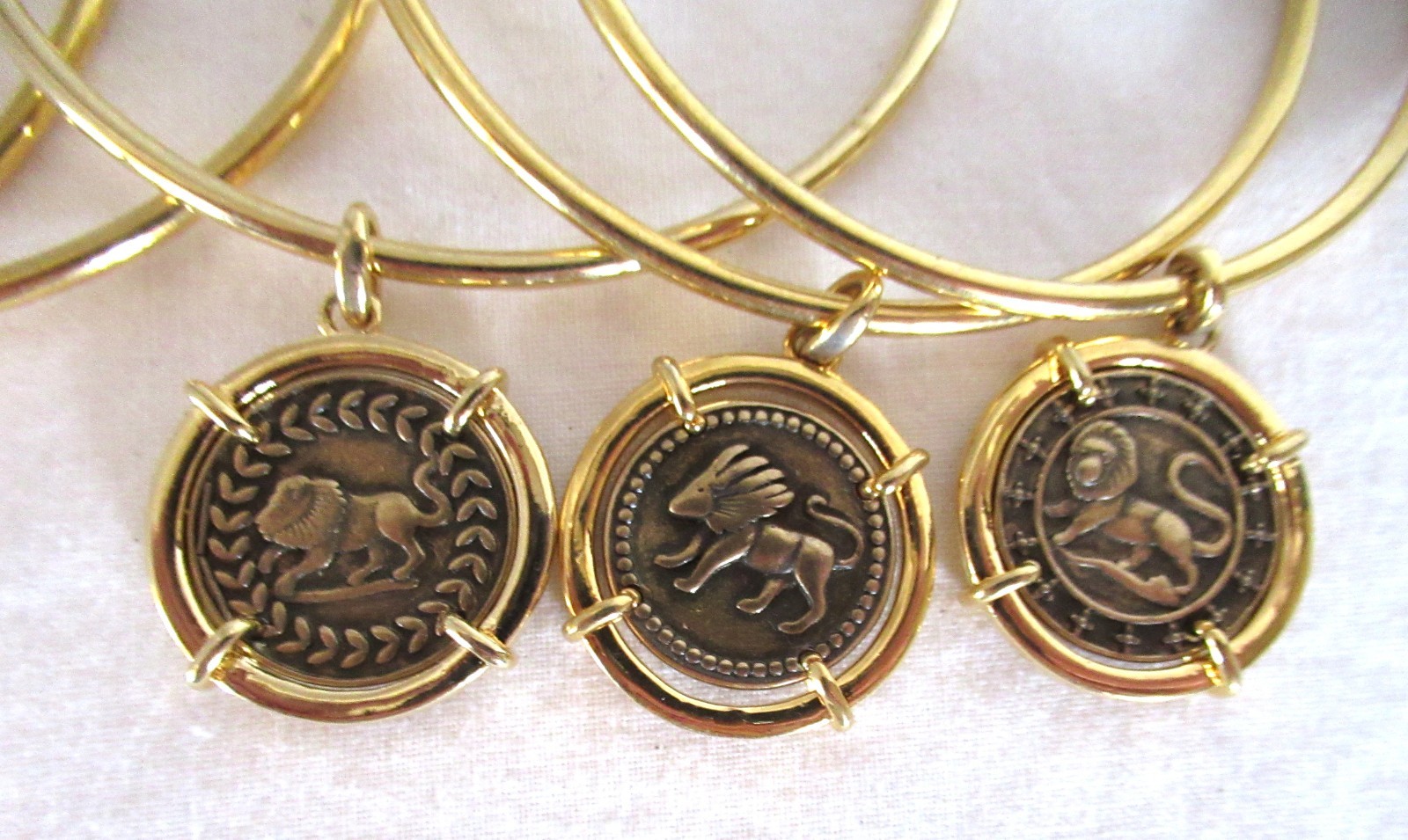 Set of 5 Elizabeth Taylor Roman Bangle Bracelets, Gold-Tone w/ Coin Charms