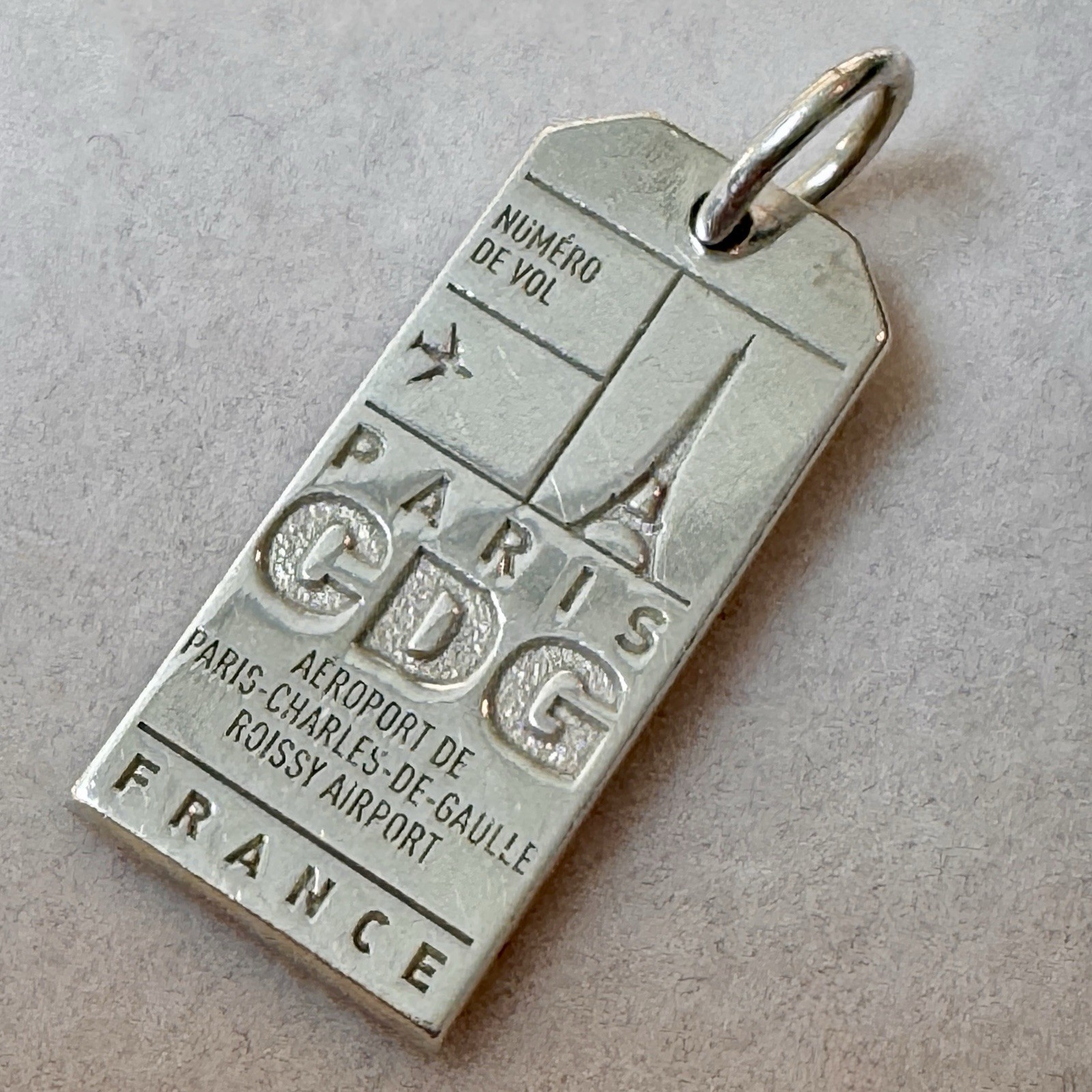 Sterling Silver Paris CDG Airport France Travel Charm Pendant Jet Set Candy Tag