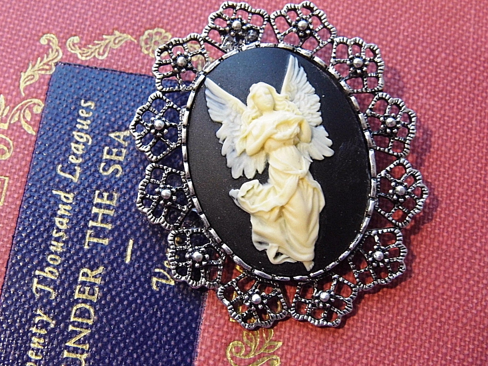 PENDANT BROOCH Cameo NECKLACE ANGEL GUARDIAN Birthday gift Anniversary Grandma