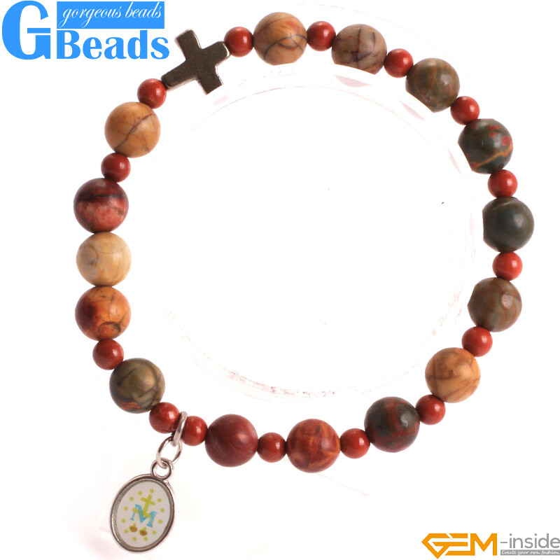 Handmade Assorted Stones Prayer Rosary Bracelet With Pyrite Corss Free Shipping